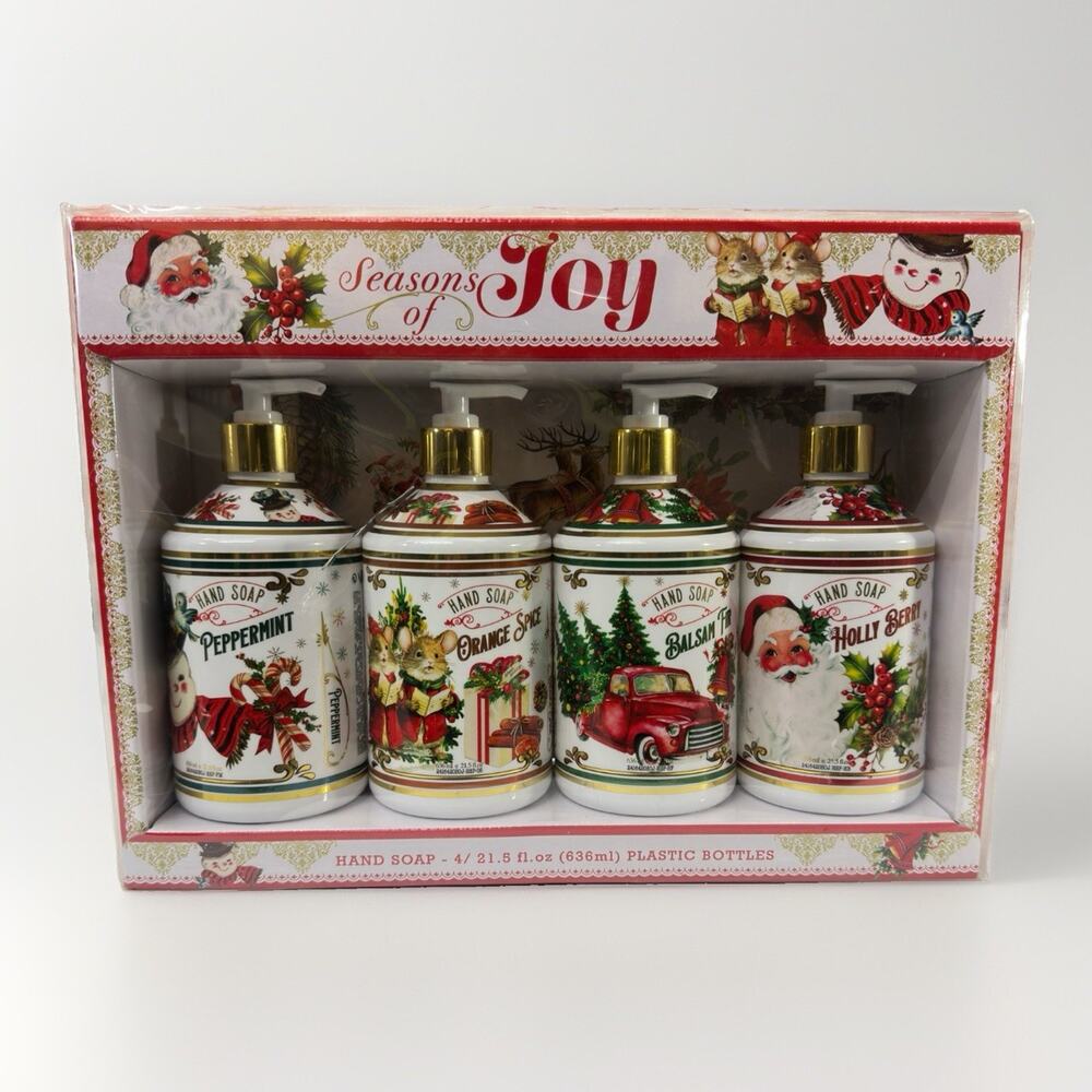 HOME AND BODY Seasons of Joy Holiday Hand Soap Boxed Set 4, 21.5 Fl Oz Each